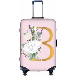 Flower Letter B Pink Luggage Cover Elastic Washable Stretch Suitcase Protector Anti-Scratch Travel Suitcase Cover for Kid and Adult L (25-28 inch suitcase)