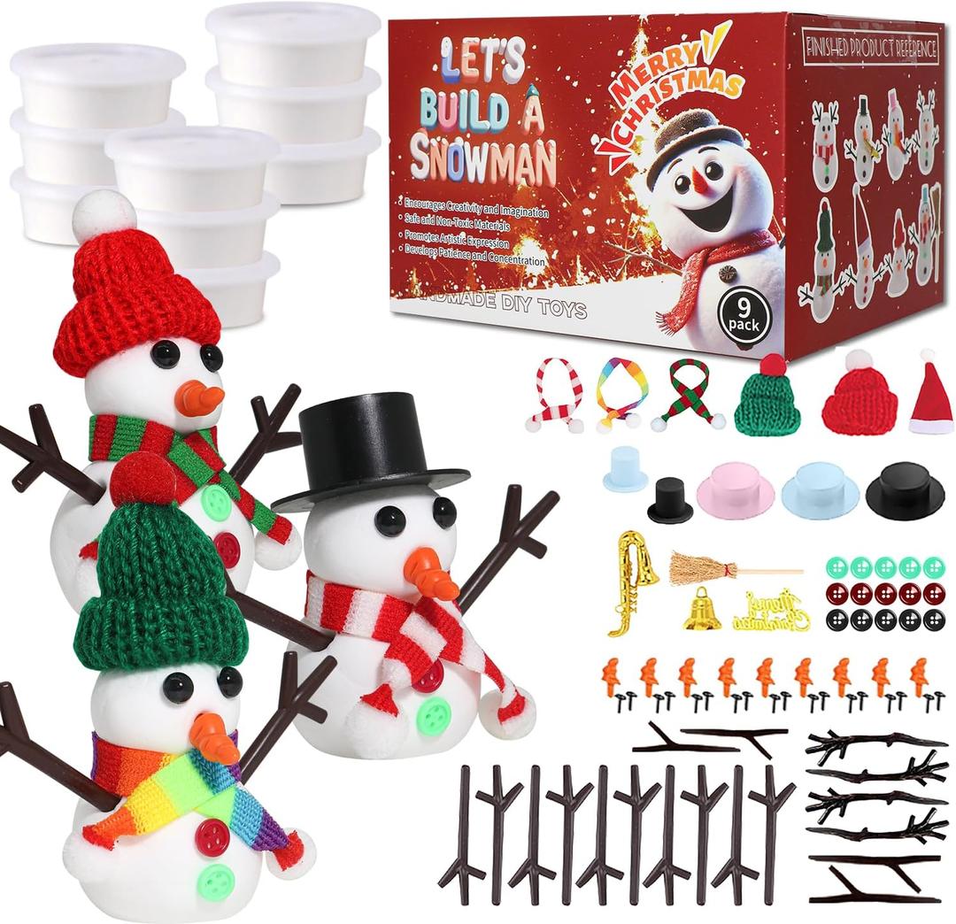Build a Snowman Kit - Snowman Christmas Crafts, Modeling Clay DIY Kit, Creative Kids Air Dry Modeling Clay, Christmas Crafts Xmas Holiday Party Decor Gift (9 PCS)