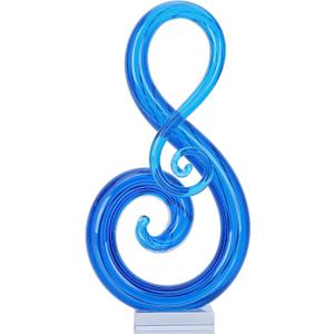 LCCCK 13" H Large Glass Sculpture Blue Hand Blown Glass Figurines Art Music Decor, Modern Red Glasses Decor Crystals Statue Knick Knacks- for Luxury Home Living Room Office Console Table Decoration