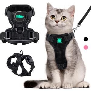 Cat Harness and Leash for Walking,Airtag Cat Harness and Leash Set with Integrated Hidden type Air Tag Holder,Escape Proof Reflective Adjustable Vest Harnesses with Apple Air Tag Case for Cats,Puppies
