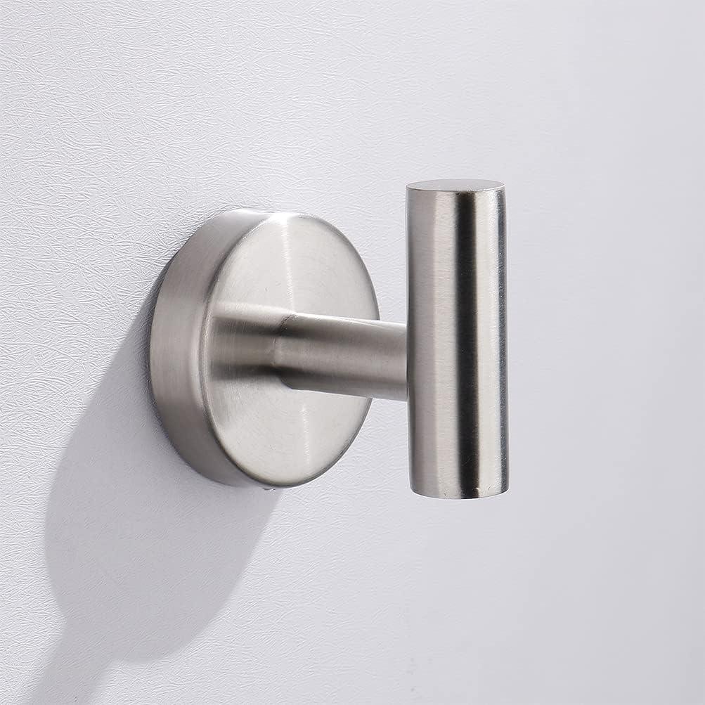 Hallyware 1 Pack Round Base SUS304 Stainless Steel Bathroom Heavy Duty Towel Hook Hanger Coat Hook Coat Hook for Wall Mounted, Brushed