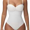 SHAPSHE Strapless Shapewear Corset Bodysuit Tops for Women Tummy Control V Neck Thong Body Shaper Going Out Outfits (Large, White)