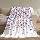4th of July Throw Blanket, American Flag Blue and Red Stars Throw Blankets, Memorial Day Independence Day Patriotic Lightweight Soft Warm Cozy for All Season 40x50 inches