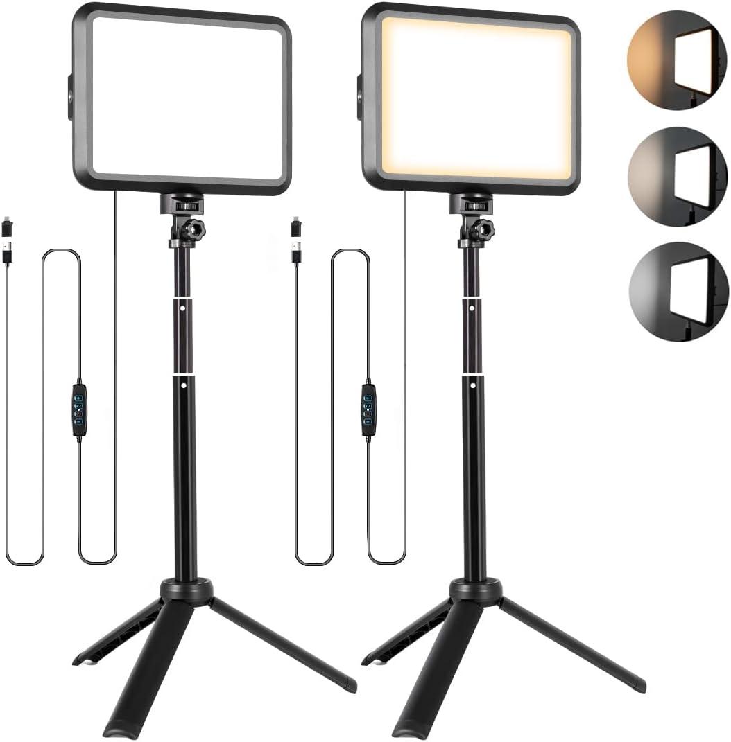 NiceVeedi LED Photography Lighting Kit, 2-Pack 8 Portable Video Light with Adjustable Tripod Stand, 2800K-6500K Dimmable Softlight Studio Light for Zoom, Game Streaming, YouTube