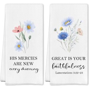 Christian Kitchen Towels, Floral Botanical Decor for Kitchen Bathroom, Inspirational Religious Bible Gifts for Women, His Mercies are New Every Morning,16X24 Inches Set of 2