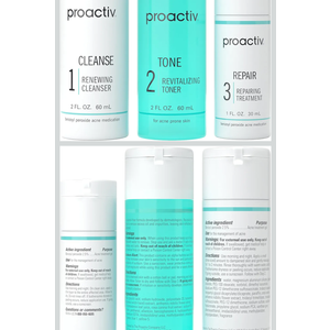 Proactiv 3 Step Acne Treatment - Benzoyl Peroxide Face Wash, Repairing Acne Spot Treatment for Face and Body, Exfoliating Toner - 30 Day Complete Acne Skin Care Kit