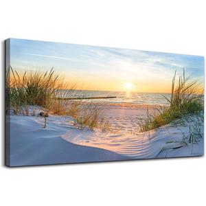 MHARTK66 Wall Decor For Living Room Large Canvas Wall Art For Bedroom Modern Office Pictures Wall Artwork Blue Sun Beach Grass Ocean Landscape Paintings Canvas Art Prints Home Decorations (40L" x 20W")