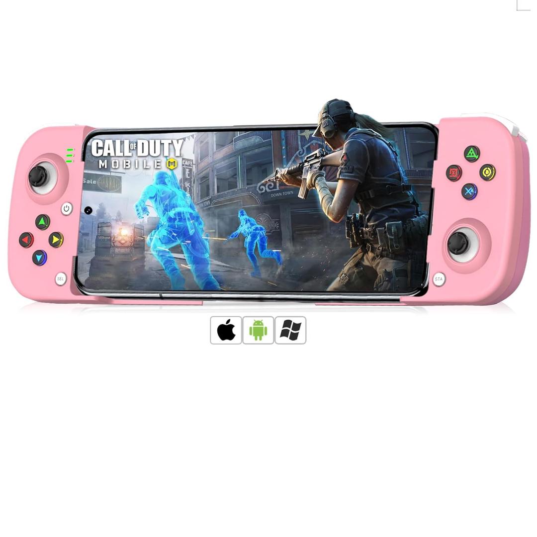 arVin Mobile Game Controller for Samsung Galaxy S23/S22/S21 Ultra, TCL, Tablet, Android Wireless Gamepad for iPhone 15/14/13/12, iOS, iPad, MacBook, PC Gaming Joystick with Back Button, Direct Play (Pink)