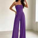 Women Tube Top Jumpsuits Summer Casual Strapless Wide Leg Jumpsuit (Purple)