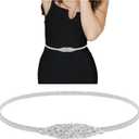 Thin Belt Women's Skinny Metal Waist Belts Silver Elastic Stretchy Chain Belt Dressy Belts for Women Evening Dresses