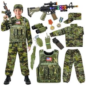 Metemot Kids Army Costume for Boys, Military Soldier Costume with Army Toys, Boys Halloween Costume with Camouflage Vest, Solider Boy Dress up age 3-12, S/M