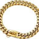 Strong Stainless Steel Gold Cuban Link Dog Collar - 14MM Gold Chain for Small & Medium Dogs - 16'' Necklace
