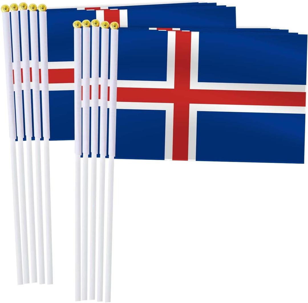 25 Pack Iceland Handheld Small Flag,Mini Icelandic Hand Held Miniature Stick Decor