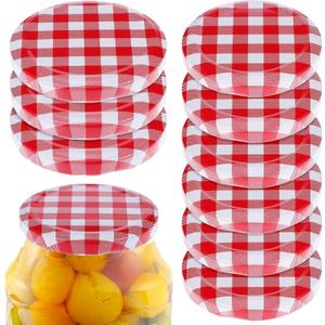 Luxshiny Wide Mouth Jar Lids 12-Pack Red Plaid Aluminum Canning Lids 2.75 Inch Diameter for Mason Jar Sealing and Drinking Lid Replacement