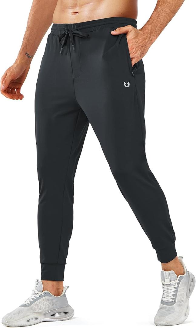 NORTHYARD Men's Joggers Pants with Zipper Pockets Lightweight Sweatpants Athletic Running Workout Track Pants for Men (Black)