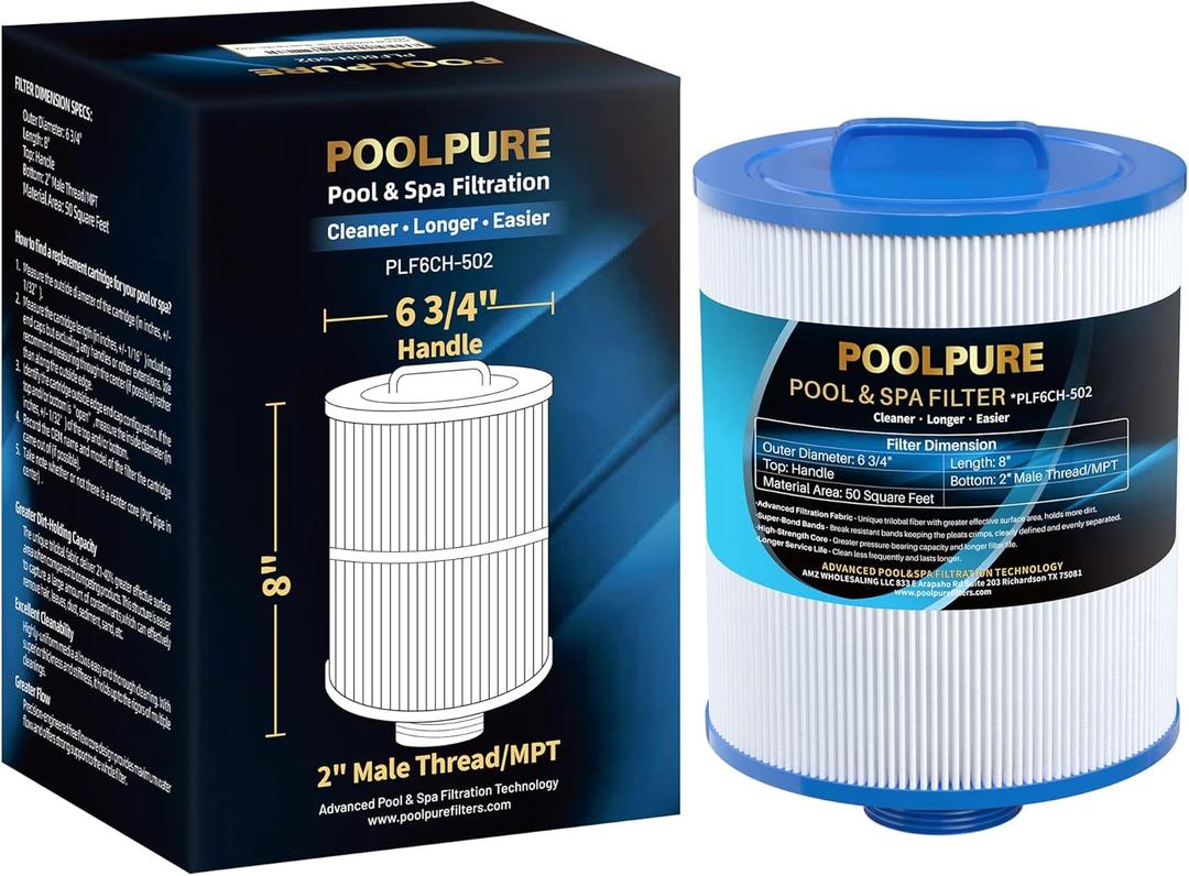 POOLPURE PAS50SV-F2M Spa Filter Replaces Unicel 6CH-502, Filbur FC-0311, Excel Filters XLS-604, Baleen AK-90161, Magnum AR50, Master Deluxe M60506 Hot Tub Filter, 1PACK