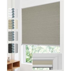 No Drill Cellular Shades, Trim-to-Fit Blackout Cordless Honeycomb Blinds, 34.5"W x 64"H