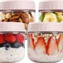 Overnight Oats Containers with Lids, 10oz Glass Jars with Lids 4 pcs, Pink, Wide Mouth Mason Jars for Salad, Yogurt, Snacks, Meal Prep