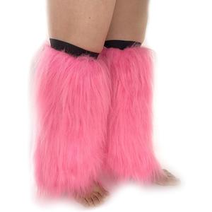 FHQHTH Fuzzy Faux Fur Leg Warmers Fur Heels Long Boots Cuff Cover has Elasticity One Pair Dionysia Boot cover Carnival 18" [Pink, Large]
