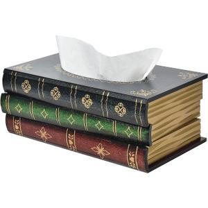 Crafted Classical Retro Wooden Antique Book Tissue Box,Book Kleenex Box Dispenser Paper Cover Case Napkin Holder Home Decor for Bathroom Living Room Office car Kitchen (Green)