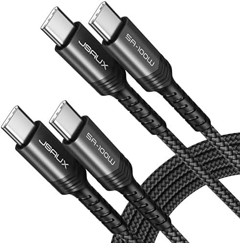 JSAUX 100W USB C to USB C Cable for iPhone 17, USBC Type C Charge Cord 5A Fast Charging Compatible with iPhone 17 Air 16 15 Pro Max Samsung Galaxy S25 S24 MacBook iPad Carplay (2-Pack, 6.6ft) Black