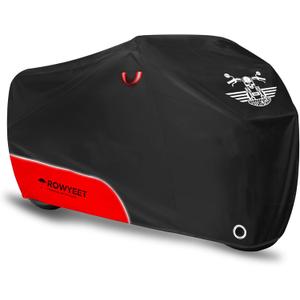 Motorcycle Cover Waterproof Outdoor Storage with Lock-Holes, Storage Bag & Night Reflective Design, Heavy Duty Protection Powersports Vehicle Covers Fits up to 96.5"-116" (420D Red, 96.5")