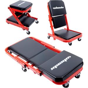 Mechanic Creeper 40inches 3-in-1 Z Seat 480lbs Capacity, Foldable Garage Chair Adjustable Rolling Folding with 6pcs Wheels Roller, Lay Down Sit Lean Back, Under Car Shop Auto Repair Man Gift