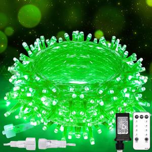 suddus 100 LED Green Christmas Lights with Remote, Clear Wire Green String Lights Plug in, 33ft Waterproof Dimmable Connectable String Lights Outdoor for Tree, Window, St Patrick's Day Decor