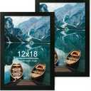 Hongkee 12x18 Frame Set of 2, Rustic Black Wood Style, Display 12 x 18 Poster without Mat or 8.5x11 Picture with Mat, Wall Mounting Horizontal and Vertical
