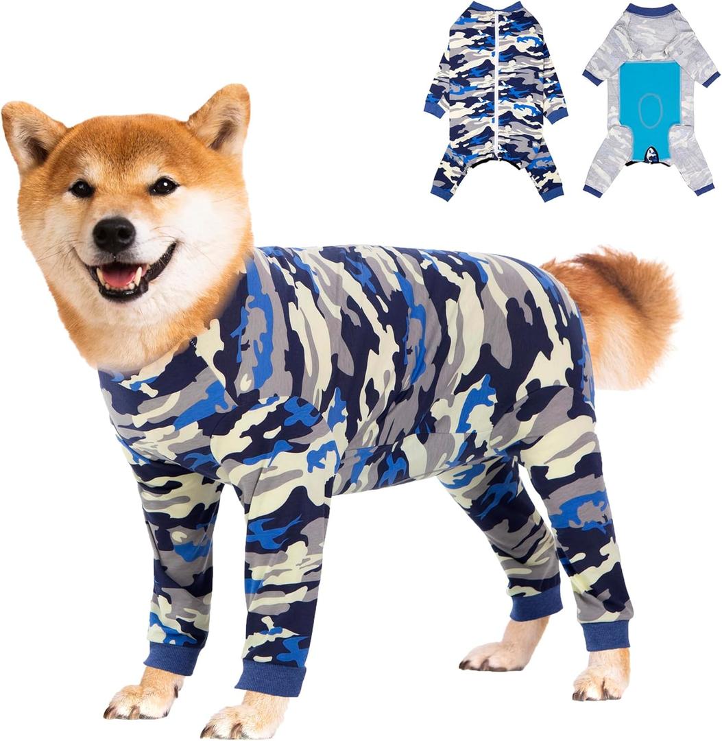 Dog Recovery Suit Full-Zipper After Post-Surgery Large Medium Dogs, Dog Bodysuit for Prevent Licking& Chewing Wounds Onesies Cone Alternative (Camouflage, 2X-Large)