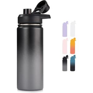 Fijinhom 18 oz Insulated Water Bottle with Handle, 304 Stainless Steel Water Bottles with Wide Mouth, Double Wall Vacuum Sports Water Bottle, BPA Free, Keep Cold and Hot, Black/Gray