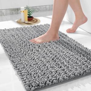 Yimobra Bathroom Rugs Non Slip Washable 29x20 Inch - Ultra Soft Absorbent Chenille Bath Mat, Quick Dry Shaggy Floor Carpet for Tub Shower, Gray Home Decor Accessories