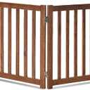 LZRS 4-Panel Wooden Free Standing Foldable Dog Gate Indoor 24" High, Extra Wide Step-Over Safety Pet Gate for Doorways, Stairs, Hallways, Large Spaces & Playpen for Puppies Indoor Use, Oak