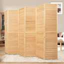 Bamboo Room Divider 6 Panel Wall Divider, Folding Screen W/ Extra Stable Base