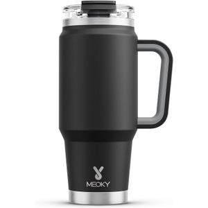 Meoky 32 oz Tumbler with Handle, Insulated Tumbler with Lid and Straw, Stainless Steel Travel Mug, Keeps Cold for 24 Hours, 100% Leak Proof, Fits in Car Cup Holder (Night)