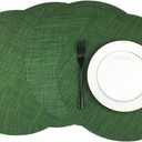 WAZAIGUR Round Placemats Set of 4 Woven Vinyl Easy to Clean Heat Resistant Kitchen Table Mats 15 Inch(Hunter Green 4)