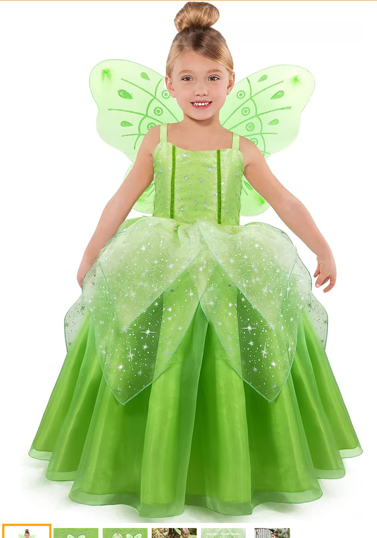 Princess Tinker Bell Halloween Costume for Girls, Birthday Party Fairy Dress Up, Special Occasion Dress with Wings 140
