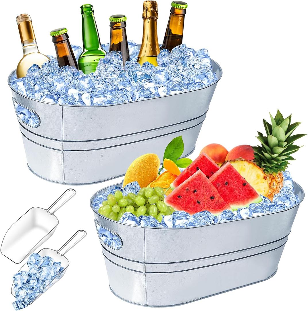 4 Gallon Ice Buckets for Parties, IKAYAS Galvanized Metal Ice Bucket Ice Tub with Scoop for Cocktail Bar Mimosa Bar Supplies, Large Champagne Bucket Beer Bucket Metal Tub (2 Pack)