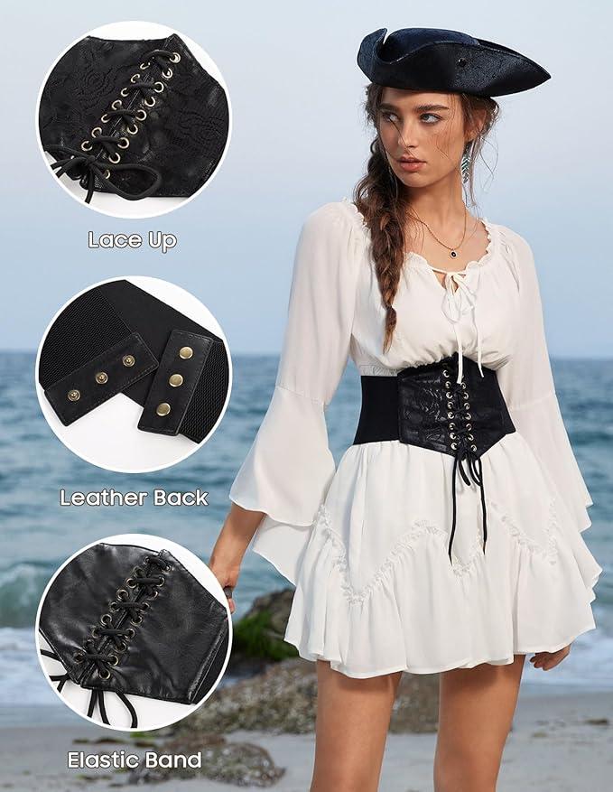 Scarlet Darkness Corset Belts for Women Lace-up Tied Waspie Waist Belt Renaissance Corset, Extra Large 