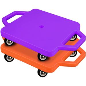 2 Pcs Sports Scooter Board with Handles Colored Floor Sitting Scooter Board with Plastic Casters for Kids Gym Indoor Outdoor Activities Play Equipment