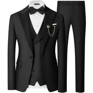 Mens 3 Piece Tuxedo Suit Slim Fit Wedding Prom Dinner Tuxedo for Men Double Breasted Suits Set with Bow Tie (Black) XL