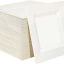 100 Pack Ivory Plastic Square Dessert Plates, 6.5" Disposable Salad Plate Heavy Duty Plate for Party, Wedding, Christmas, Easter