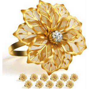 12 Pack Flower Napkin Rings Holders Clear Rhinestone Dcor Dinner Party Wedding Christmas Gathering