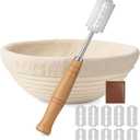 Saint Germain Bakery Round Banneton Proofing Basket and Bread Lame Set  9 Inch Natural Rattan Bread Basket with Liner, 10 Blades & Leather Cover  Sourdough Baking Kit Gift for Beginners and Bakers