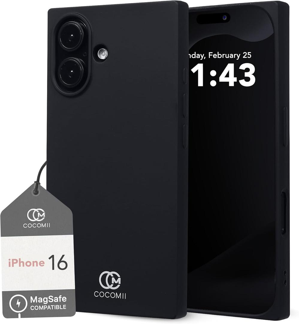 Cocomii - Rectangle Case Compatible with iPhone 16 - Compatible with MagSafe, Soft Touch Silicone, Microfiber Lining, Magnetic Phone Case for iPhone 16 6.1 inch, Black