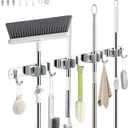 4 Racks and 5 Hooks Mop and Broom Holder Wall Mount, 304 Stainless Steel Broom Hanger Organizer for Home Kitchen Garden Laundry Garage