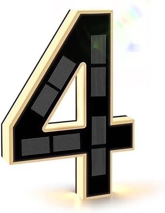 ISUNMEA 9 Inch Solar Lighted House Numbers for Outside, Light Up Waterproof LED Address Numbers Signs for Houses, Large Personalized Illuminated Exterior Modern House Numbers Light (4-Black, 9IN)