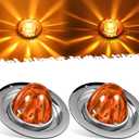 Partsam 2Pcs Amber Glass Lens Watermelon Lights Kit LED Side Marker Turn Signal Lights with Stainless Steel Bezel and Base Replacement for Peterbilt Freightliner Trucks Trailers RVs Motohomes
