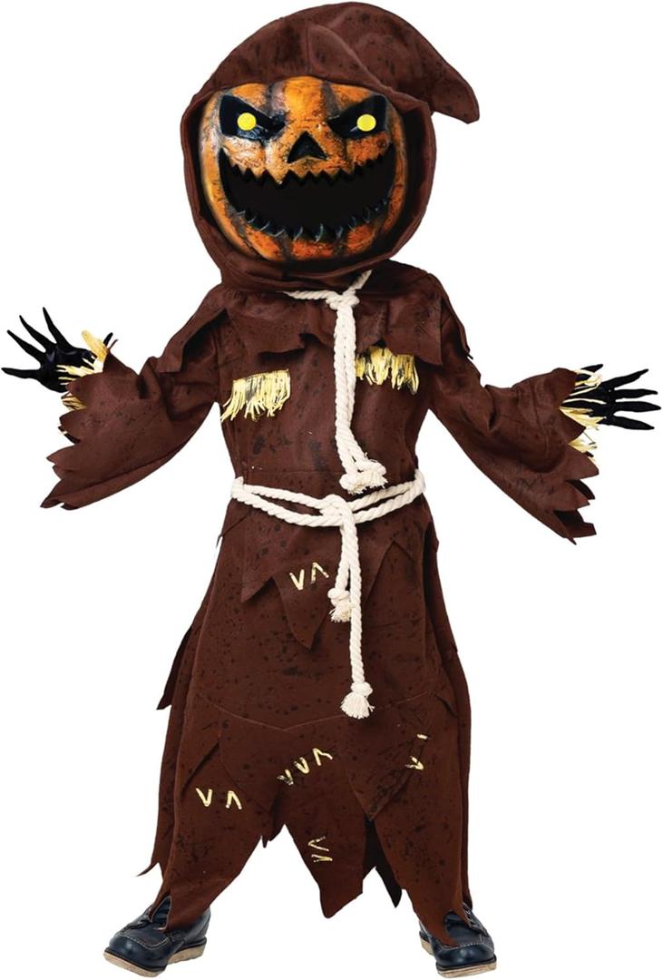 Spooktacular Creations Scary Scarecrow Costume for Kids, Halloween Costume for Boys w/Pumpkin Head, Pumpkin Outfit for Boys (X-Large(12-14 yr))