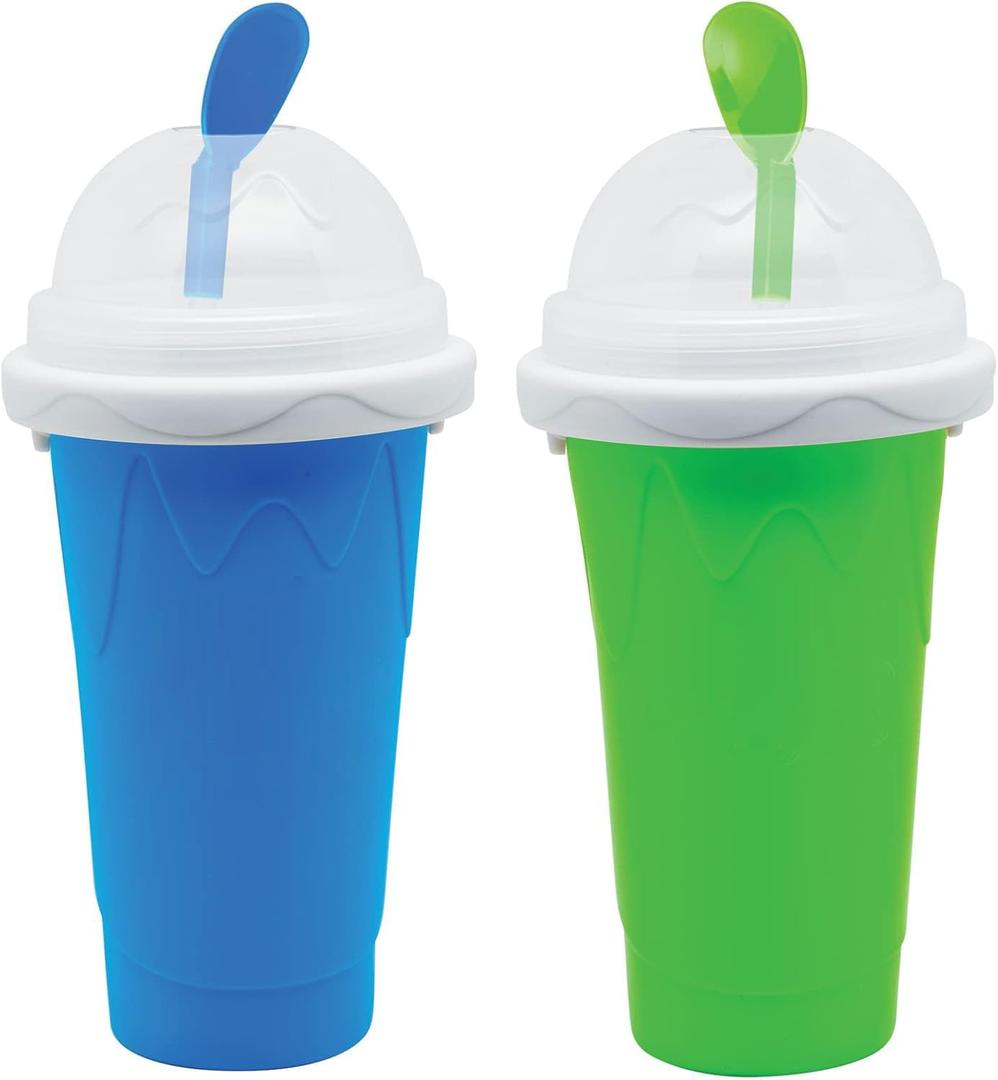 Frozen Magic Slushy Maker Cup, Slushie Maker, Milk Cola Juice Squeeze Cups, Magic Quick Freeze Cupss, Cooling Cups, Smoothies Cup with Lids and Straws for All Age (Pack of 2 BLUE+GREEN)
